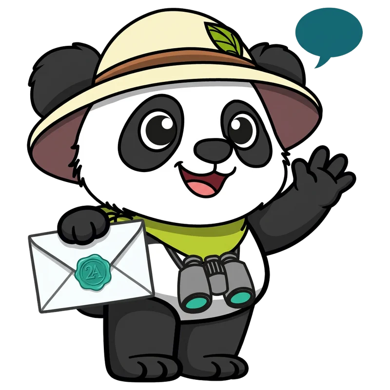 Le panda salue en tenant une enveloppe